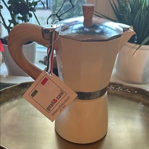 Cream Stovetop Moka Pot with Wood-Tone Handle